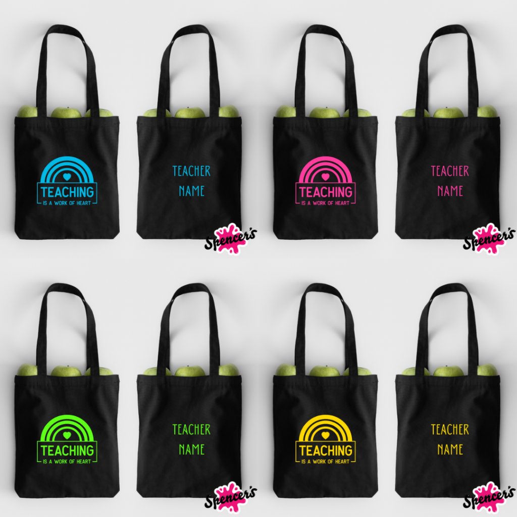 Teaching is a work of Heart with Name - Black Tote