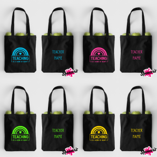 Teaching is a work of Heart with Name - Black Tote