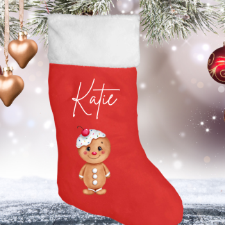 Red Gingerbread Christmas Stocking