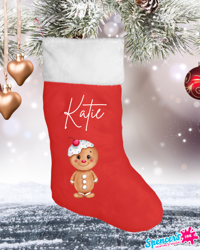 Red Gingerbread Christmas Stocking