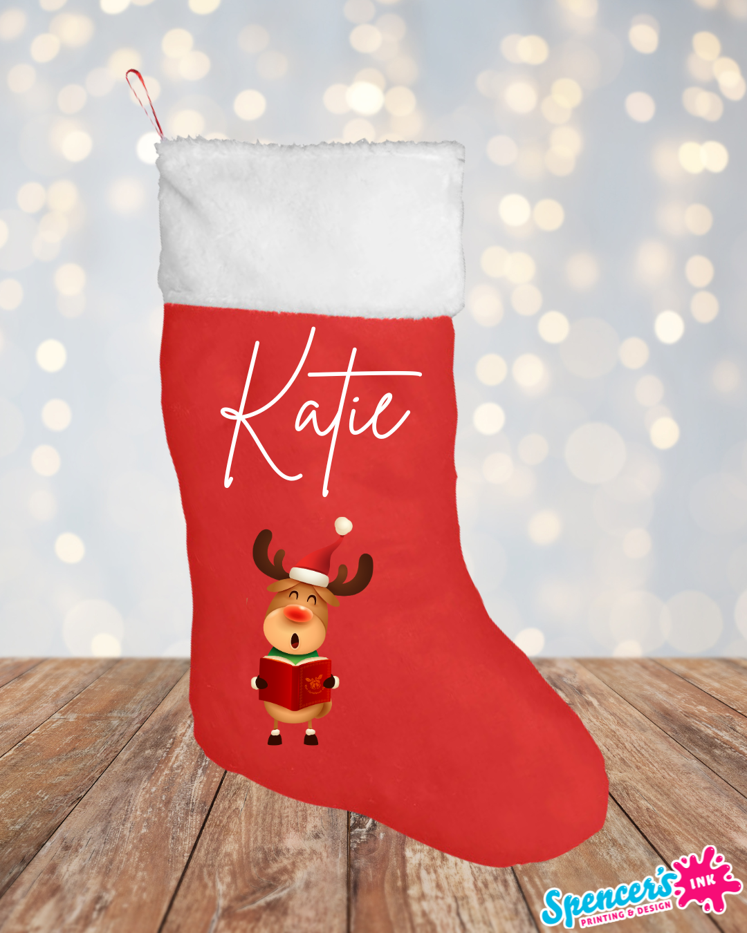 Red Reindeer Christmas Stocking